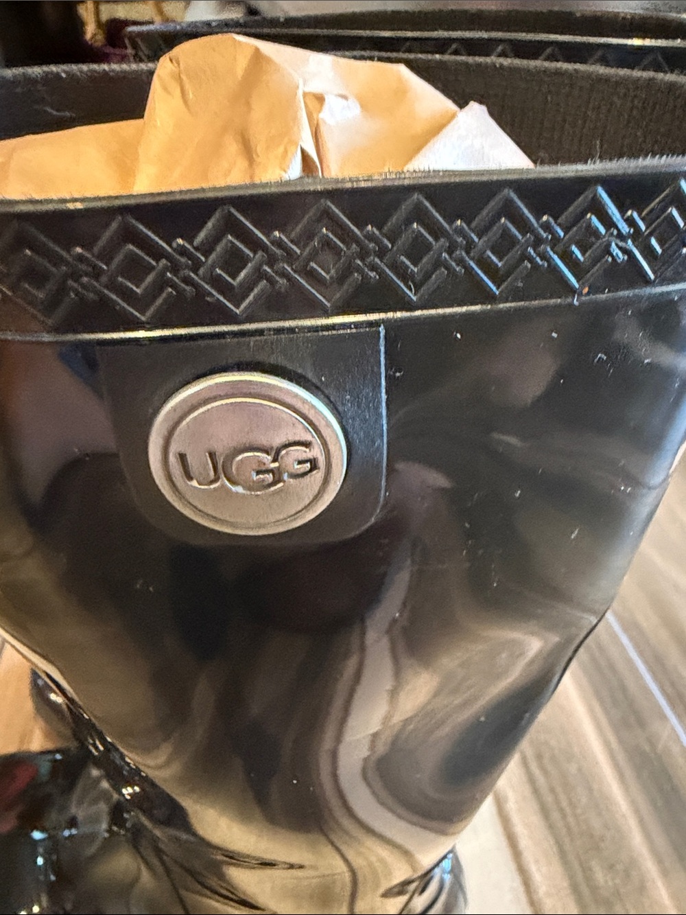 UGG Women's Glossy Black Tall Rain Boots - Picture 3 of 12